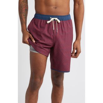 Fair Harbor The Anchor Swim Trunks in Nautical Red Wavy Geo at Nordstrom, Size Xx-Large