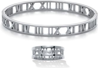 Palm Beach Jewelry Roman Numeral Stainless Steel Bracelet and Ring Set