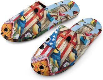 Generic Birds Perched on Wood Mens Cozy House Slippers Winter Warm Shoes with Anti-Slip Sole for Travel Indoor Outdoor