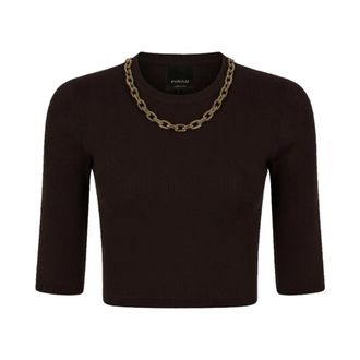 Pinko Long Sleeve Tops, female, Brown, Size: XS Kimberly Knit