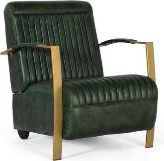 Giner&Colomer Sill&oacute;n tapizado en piel natural con estructura met&aacute;lica dorada