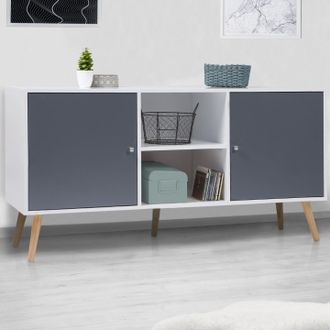 IDMarket Idmarket - Effie Aparador Bajo Escandinavo De 2 Puertas En Madera Blanca Y Gris 140 Cm