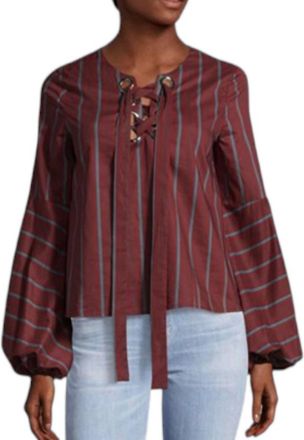 J.O.A. Striped Long Sleeve Top In Burgundy