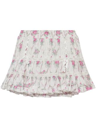 LoveShackFancy rose-print mini skirt - White