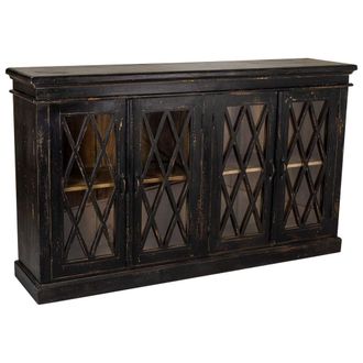 Wanderlust Deco Aparador De Madera Y Cristal Artesanal Negro 170x40x100 Cm