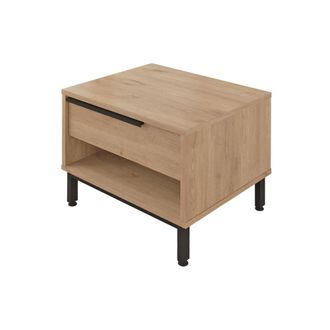 Mobili Rebecca Mesita de noche con 1 caj&oacute;n y un compartimento marr&oacute;n y gris oscuro