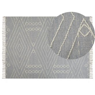 Beliani Beliani - Alfombra De Algod&oacute;n Gris Claro Blanco Crema 140 X 200 Cm Geom&eacute;trico Khenifra