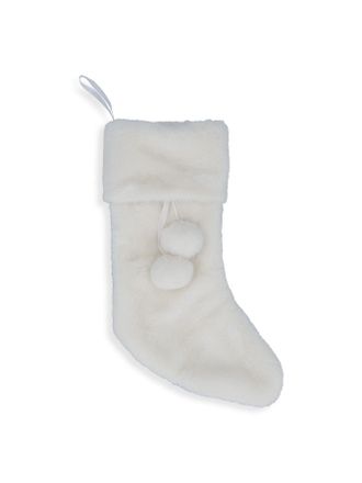 Gisela Graham White Faux Fur Stocking w Pom Poms