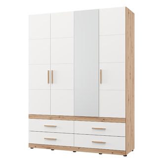 Dmora Guardarropa Grande Taxco, Armario Dormitorio 4 Cajones, 2 Estantes, Perchero, 155x208h Cm Blanco Mate