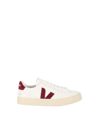 Veja White Campo Deep Red Suede Accent Low-Top Sneakers