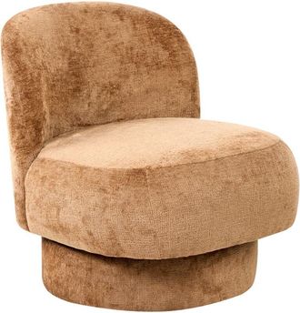 Beliani Sill&oacute;n Giratorio Con Tapizado De Chenilla Respaldo Curvo Estilo Retro Marr&oacute;n Dorado Aylo