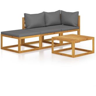 vidaXL Muebles De Jard&iacute;n 4 Pzas Cojines Crema Madera Maciza De Acacia Vidaxl