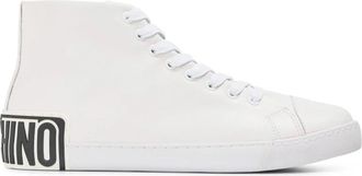 Moschino Vulc 25 Logo Mid-Top Sneakers - Heren - Sneakers - Wit - 44 EU - Leer - Schoenen
