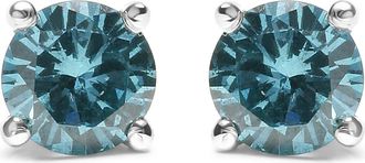 House of Brilliance 14K Gold 1/2 Ct Aqua Blue Diamond Stud Earrings in White at Nordstrom