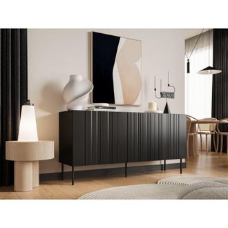 Dmora Aparador Spirano, Aparador De Sal&oacute;n Con Tres Puertas Batientes Y Compartimentos Interiores, Elevado Del Suelo, 151 X 42 X 75 Cm, Color Negro