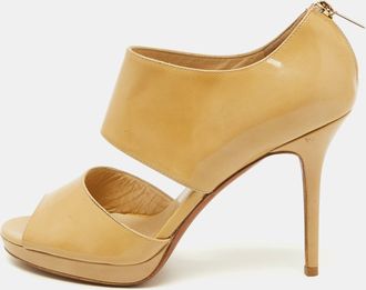 Jimmy Choo London Beige Patent Leather Open Toe Pumps