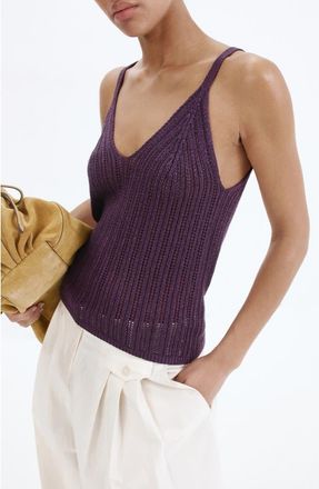 Mango Metallic Openwork Knit Top in Purple at Nordstrom, Size Medium