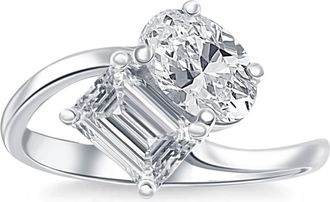 Pompeii3 2 1/4Ct TW Toi et Moi Oval And Emerald Cut Engagement Ring White Gold Lab Grown