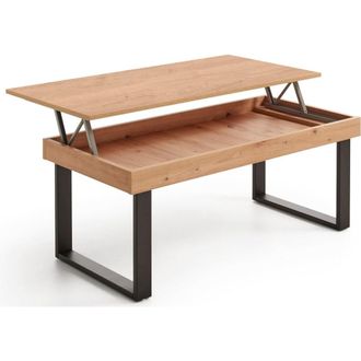 HOGAR 24 Mesa centro elevable con almacenaje color roble 100 x 50 x 47 cm