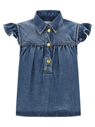 Ganni Blue Denim Ruffle top