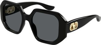 Valentino Sunglasses, female, Black, Size: 55 MM VLogo Geometric-frame Sunglasses