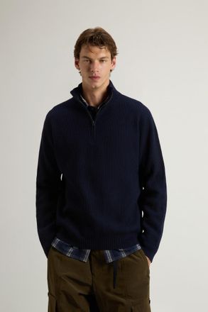 Woolrich uomo Maglione mezza zip a collo alto in misto lana e cashmere Blu Taglia XXL