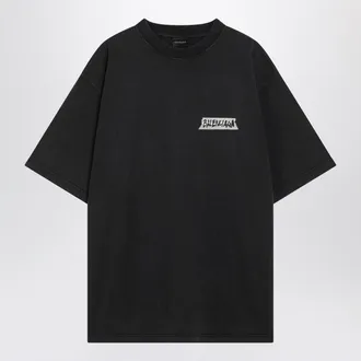 Balenciaga Black Washed Masking Tape T Shirt With Medium Fit