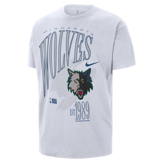 Nike Mens Minnesota Timberwolves Hardwood Classics Vintage Short-Sleeve Ringer T-Shirt in White | IB4228-100