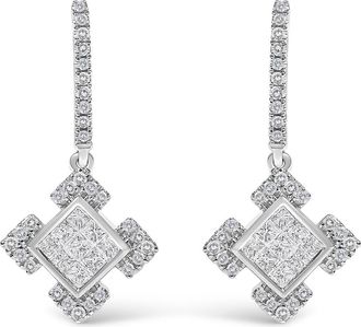 House of Brilliance 10K White Gold Princess and Round Diamond Geometric Composite Dangle Earrings at Nordstrom