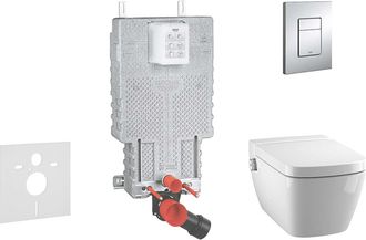 GROHE Uniset - M&oacute;dulo De Instalaci&oacute;n En Pared, Ducha De Bid&eacute; Y Asiento Tece, Bot&oacute;n Skate Cosmo, Rimless, Softclose, Cromo 38643set-kt