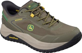 Skechers Mens John Deere Mens Waterproof Ripstop Bungee Slip-in Shoes with Goodyear Rubber, Green, 10.5