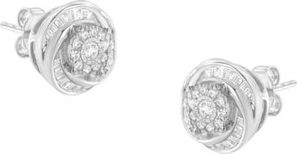 House of Brilliance 925 Sterling Silver 3/4 Cttw Round and Baguette-Cut Diamond Love Knot Stud Earring (I-J Color, I2-I3 Clarity)