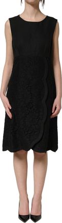 Dolce & Gabbana Womens Black Floral Lace Sleeveless Shift Dress Flax Cotton Ramie Nylon