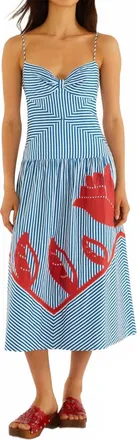 Farm Rio Sky Stripes Sleeveless Midi Dress In Blue
