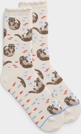 Simons Womens Cute-animal scalloped-edge socks