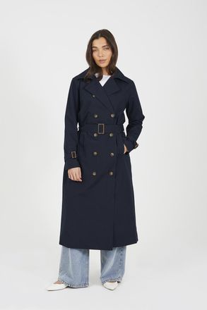 Brave Soul Womens Navy Double-Breasted Longline Trench Coat - Size 14 UK
