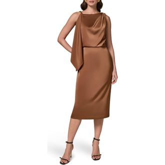 DKNY Drape Sheath Midi Dress in Russet at Nordstrom, Size 14