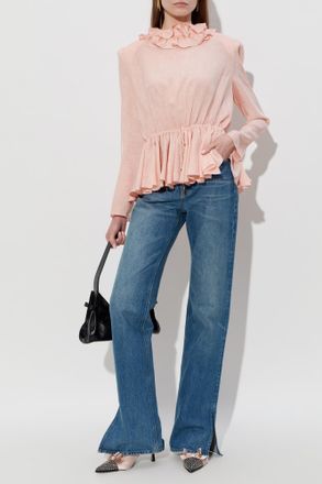 Chlo&eacute; Silk Top With Floral Motif, Womens, Pink