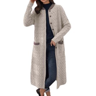 Generic Longline Cardigans for Women UK Lightweight Open Front Sweater Coat with Pockets Button Down Long Knitted Cardigan Calf-Length Oversized Casual Outwea
