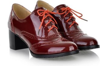 Generic Women Formal Office Brogue Shoes - Lace-Up Block Heel Round Toe Shoes for Work & Occasions,Red,5.5 UK