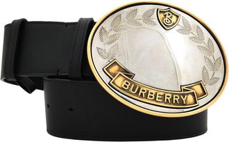 Burberry Oak Leaf Crest Leather Belt, Size Small