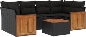 vidaXL Set De Comedor De Jard&iacute;n 7 Pzas Y Cojines Rat&aacute;n Sint&eacute;tico Negro Vidaxl