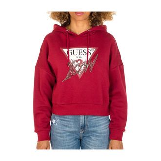 Guess Hoodies, female, Red, Size: S Burgundy Textile Hoodie