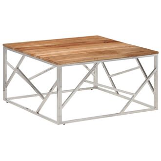 vidaXL Mesa De Centro Acero Inoxidable Plateado Y Madera Maciza Acacia Vidaxl