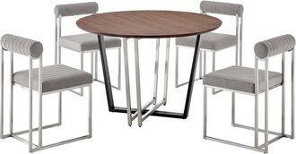 Armen Living Joana Anastasia 5Pc Round Walnut Dining Table Set