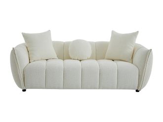 VENTE-UNIQUE.COM Sof&aacute; fijo poli&eacute;ster 3 plazas beige 216x97cm