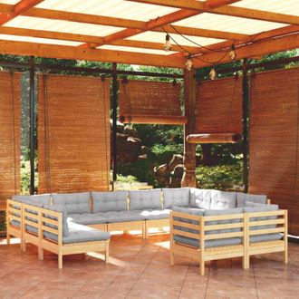 vidaXL Juego De Muebles De Jard&iacute;n 11 Pzas Y Cojines Madera Maciza Pino Vidaxl