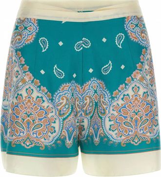 Pinko Womens Paisley Print Side-Tie Shorts In Green