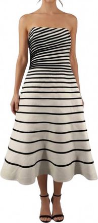 Halston Heritage Colorblock Stripe Strapless Midi Dress In Black/white