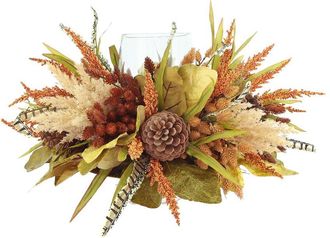 Creative Displays Inc. Handcrafted Fall Candleholder Decorated With Pampas, Heather & Pinecone